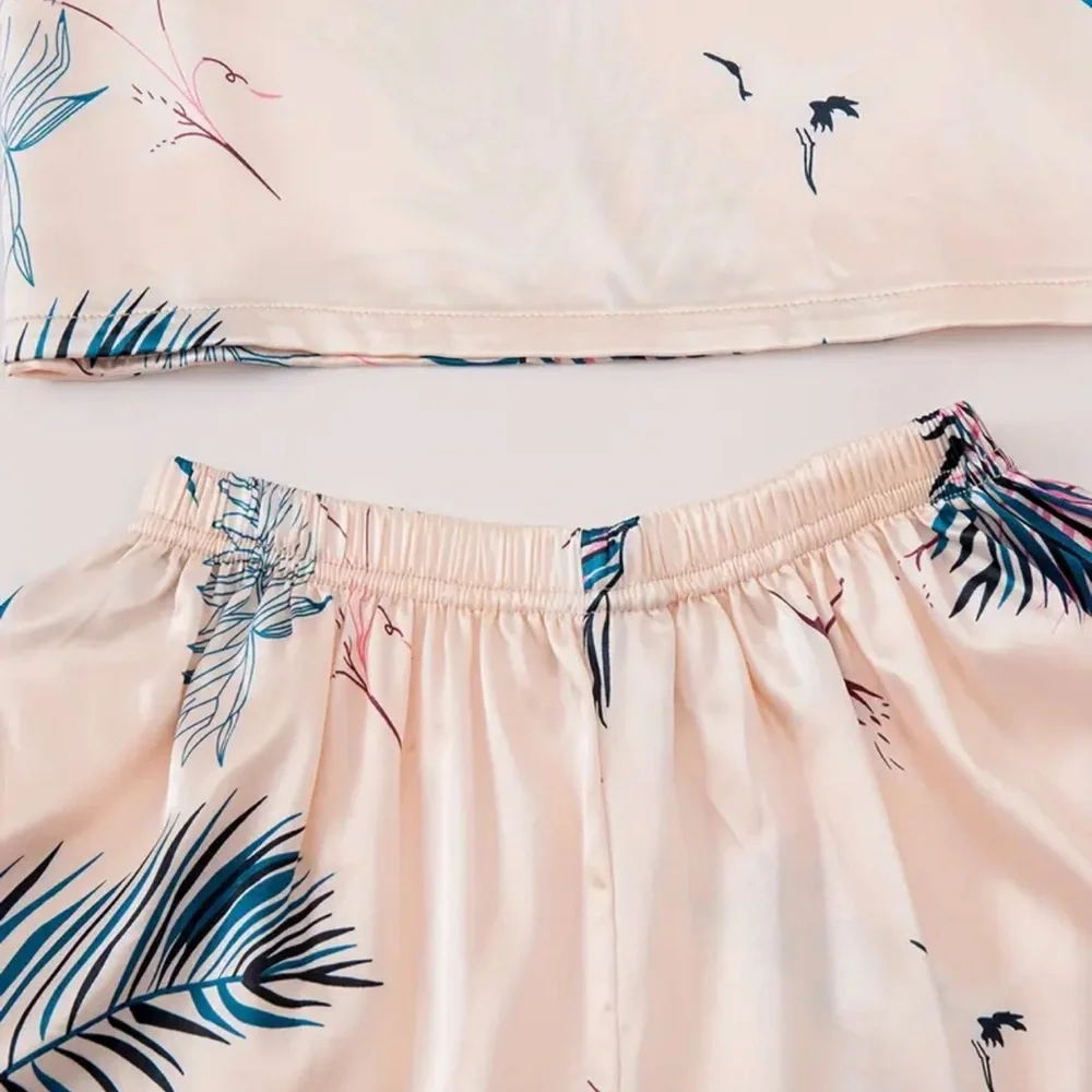 Tropical Print Pajama Set Cami Long and Short Pants Eye Mask 7 Pieces Gift Set